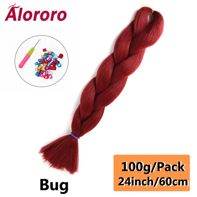 Alororo Synthetic Kanekalon Hair 24 Inch Ombre Extensions Hair for Braids Afro Blue Pink Purple Crochet Braiding Hair Wholesale 24inches-BUG