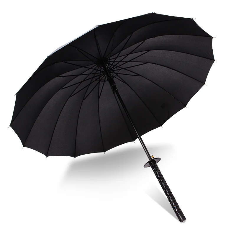 Творческий длинная ручка большой Ветрозащитный Зонт-самурайский меч японского дождевые зонты с прямой зонтик автоматическые открыт, 16к 24K зонтик - Цвет: 16K Black