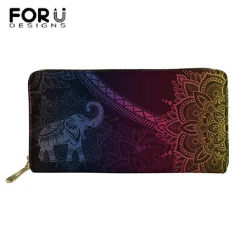 

FORUDESIGNS Women Long PU Leather Wallet Retro Elephant Printing Money Coin Bags for Ladies Brand Designer Clutch Bags New 2020