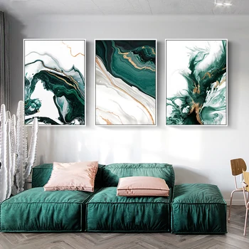 

Nordic Home Decor Modern Abstract Gold Foil Lines Green Canvas Art Paintings for Living Room Posters And Prints Wall Posters