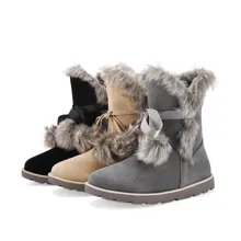 Новые зимние сапоги Женская прогулочная обувь женские меховые сапоги до середины колена теплая обувь женская мягкая обувь на плоской подошве с круглым носком, размеры 34-43