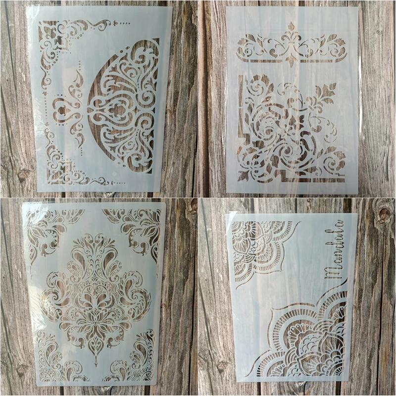 

4pcs Size A4 DIY Craft Mandala Stencils for Painting on Wood,Fabric,Walls Art Scrapbooking Stamping Album Embossing Paper Cards