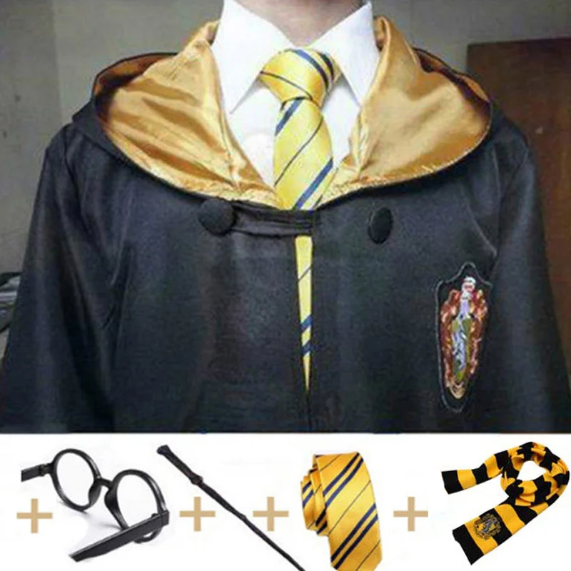 45 маскарадный костюм Поттер Волшебный халат накидка костюм галстук шарф палочка очки Ravenclaw Гриффиндор Hufflepuff Слизерин подарок Поттер - Цвет: Hufflepuff  Set3