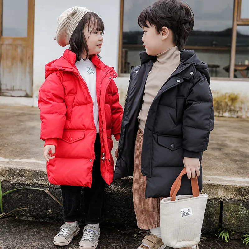 Winter Kids Girls Long Coats Children Boys Jackets Fashion Thick Hooded White Duck Down Snowsuit 2-14Y Teenagers Overcoat Parkas