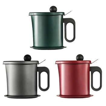 

1.7L 57.5oz Stainless Steel strainer Aluminum Oil Filter Pot Soup Grease Strainer Oil Storage Pot Grease Keeper Lid kitchen tool