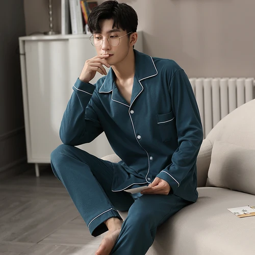 남성용 고급 코튼 잠옷, 겨울 잠옷, 홈 의류, PJ 화이트, 따뜻한 잠옷 3