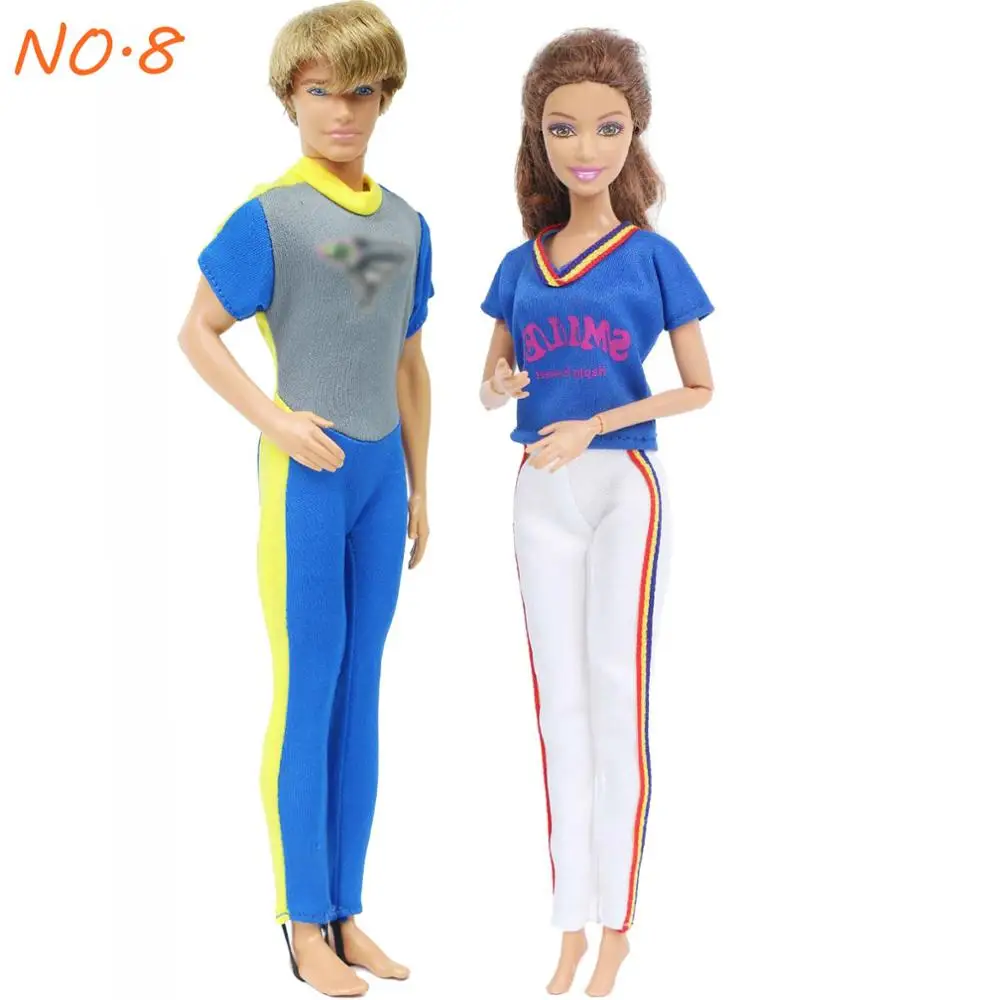 Модный комплект из 2 предметов повседневная одежда, одежда на каждый день, костюм для мальчиков, девочек, платье парные Куклы Аксессуары Одежда для куклы Барби Кен куклы игрушки - Цвет: 8