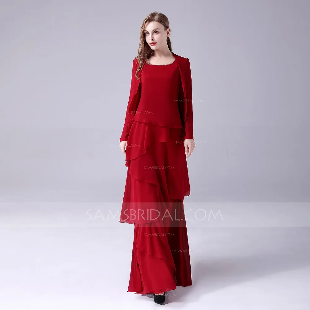 A-line Square Floor-length Chiffon Mother of the Bride Dresses with Cascading Ruffle For Wedding Party