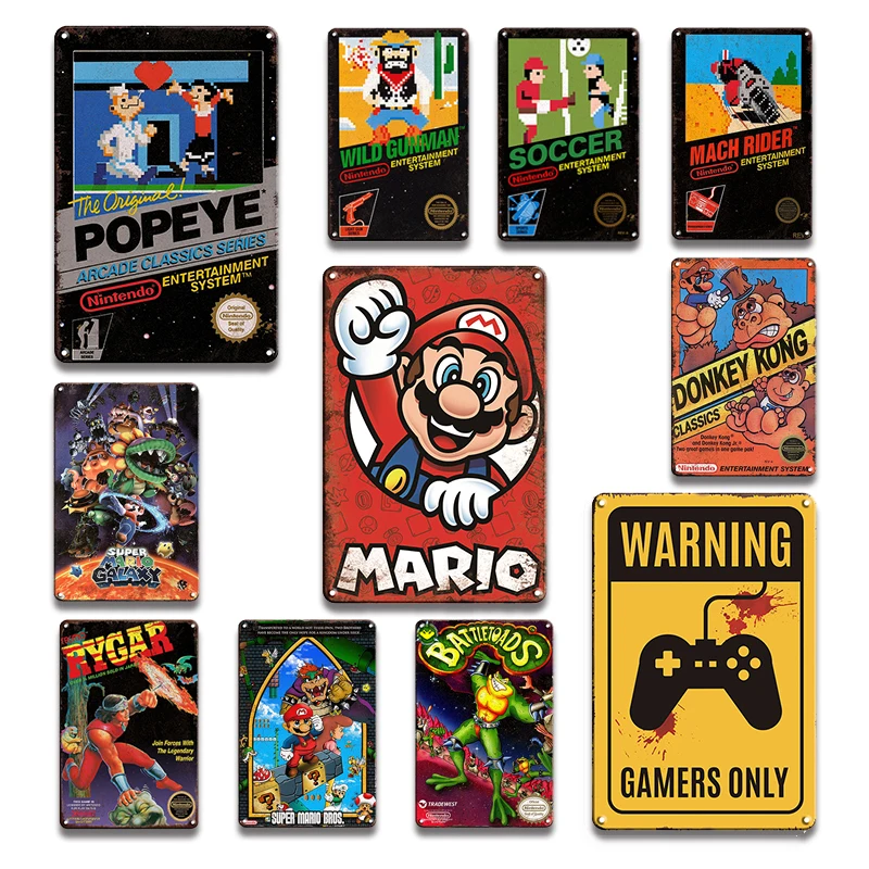 Classic Video Games Tin Sign Vintage Gamer Room Decor Metal Plate Personalized Living Room Wall Decorative Plaque Mario Stickers