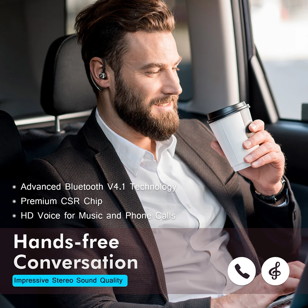 Mpow BH028A Bluetooth Headset Wireless Bluetooth Headphone Handsfree Calling Earbud with 6hrs Playback for Business Car Driver