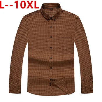 

10XL 8XL 6XL Men's Plaid Checked Oxford Button-down Shirt with Chest Pocket Smart Casual Classic Contrast Slim fit Long Sleeve