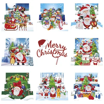 

8Pcs/Set Diamond Painting Greeting Cards DIY 5D Christmas Envelopes Cards Cartoon Diamond Postcards For Xmas New Year Gift