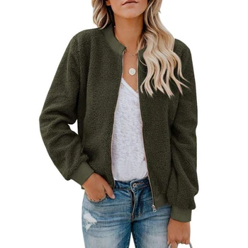 

Casual Dating Autumn Winter Women Jacket Zippered Street Party Daily Stand Collar With Pockets Long Sleeve Bomber Coat Stylish