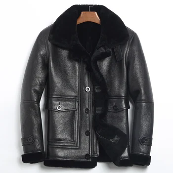 

Genuine Leather Jacket Men Winter Jacket Natural Fur Real Sheepskin Coat for Men Lamb Fur Bomber Jackets Plus Size 185-1 MY1884