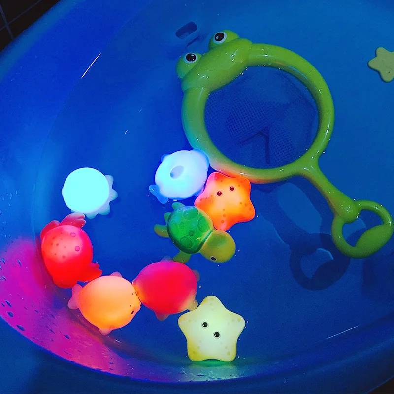 Bath Toy For Babies Induction Luminous Frogs Animal Floating Light Net Fishing Water Bathing Swimming Kit Classic Toys For Child 5