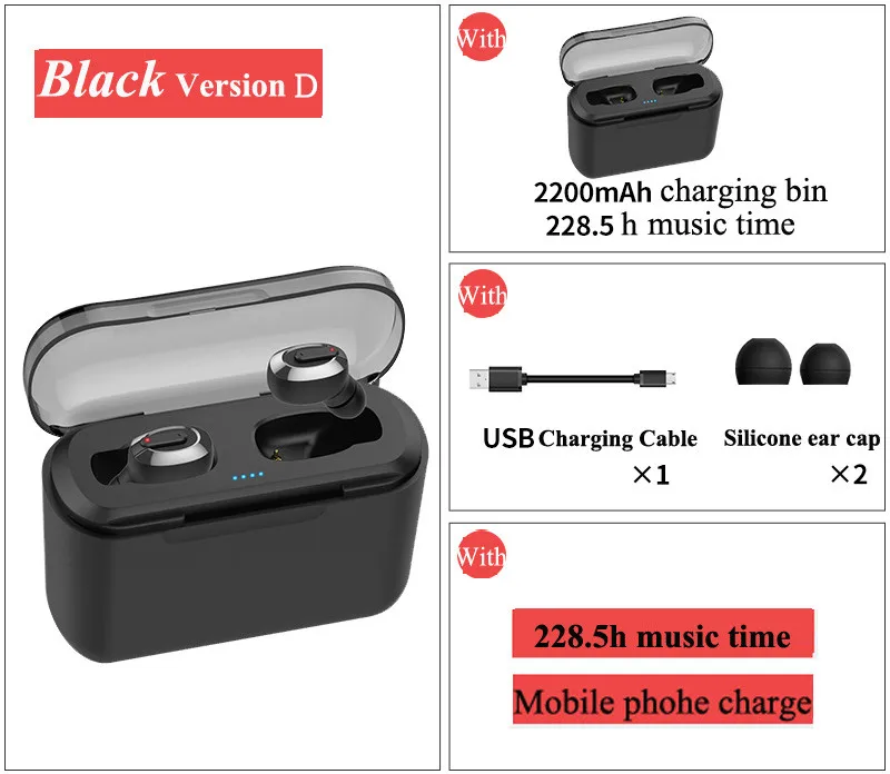 Новинка, мини T1 TWS 5,0, Bluetooth наушники, беспроводные стерео наушники-вкладыши с зарядной коробкой, микрофон, гарнитура для huawei, iphone, Xiaomi - Цвет: Binaural box black
