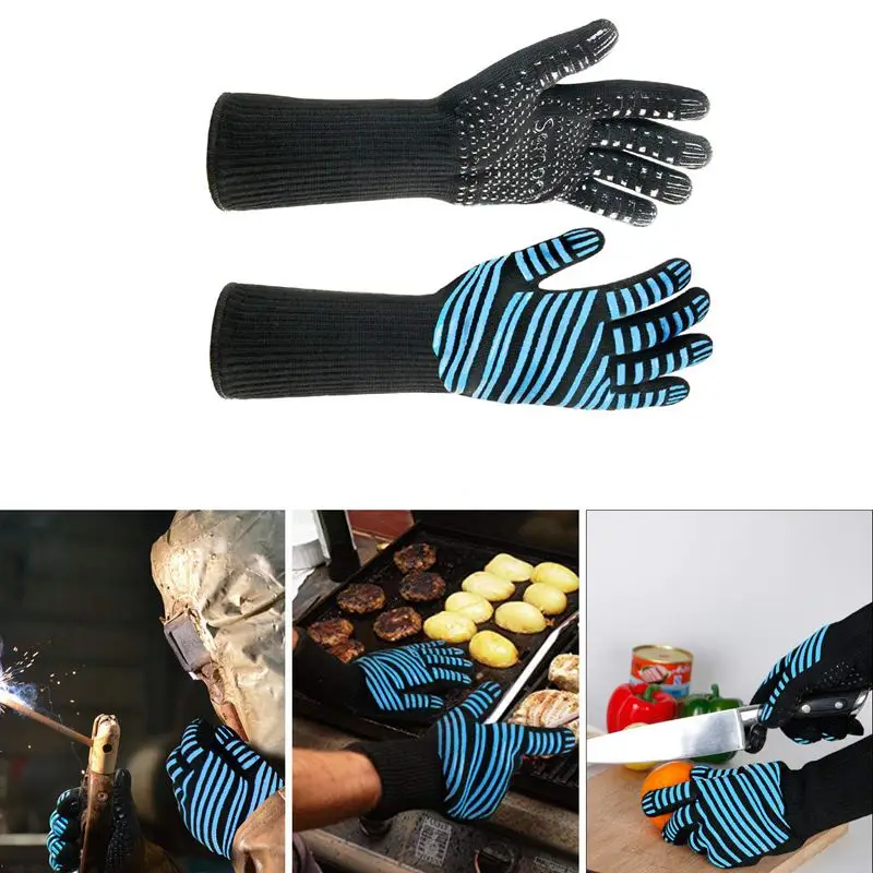 Extreme Heat Resistant Bbq Gloves, Kitchen Oven Mitts- Flexible Oven Gloves With Cut Resistant, Silicone Non-Slip Cooking Hot G