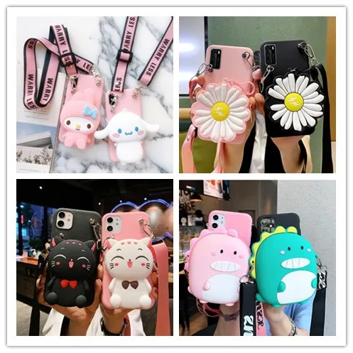 Lanyard Cartoon 3D Cute Wallet Phone Case for Xiaomi Redmi 5 Plus 5A 6 6A Y3 Y2 Soft Silicone Cover Note 4 4X 7 Pro | Мобильные