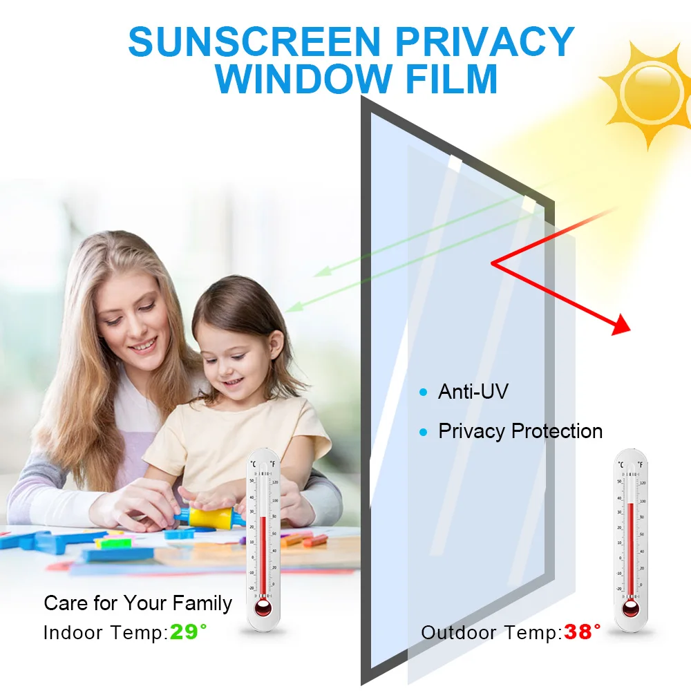 UV Blocking Mirror Reflective Window Film Silver One Way Vision Solar Window Tint Glass Vinyl Privacy Sticker DIY Decor for Home