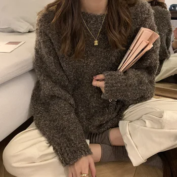 

texture and variegated ring, cotton candy, sweaters, women,2019, Korean casual knitted sweate