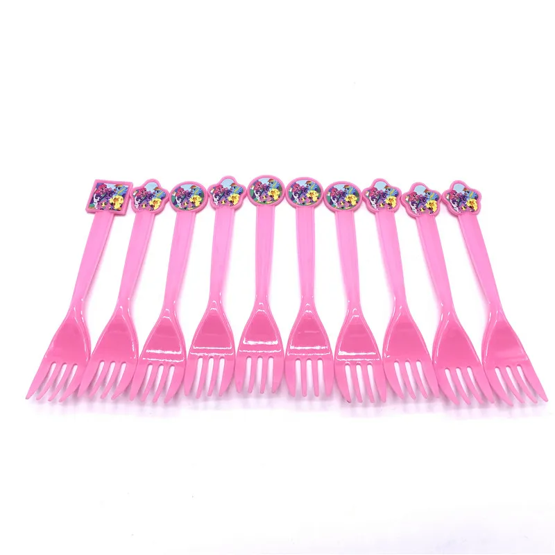 forks-10pcs 10 шт./лот, вечерние одноразовые ложки «Мой маленький пони», пластиковые вилки на день рождения, для детского душа, тематические ножи для вечеринок вечерние столовые приборы - Цвет: forks-10pcs