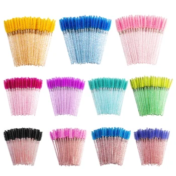 

50PCS Crystal Rhinestone Handle Eyelash Brush Disposable Eyebrow Pencil Mascara Spiral Rod Grafting Beauty Makeup Tool