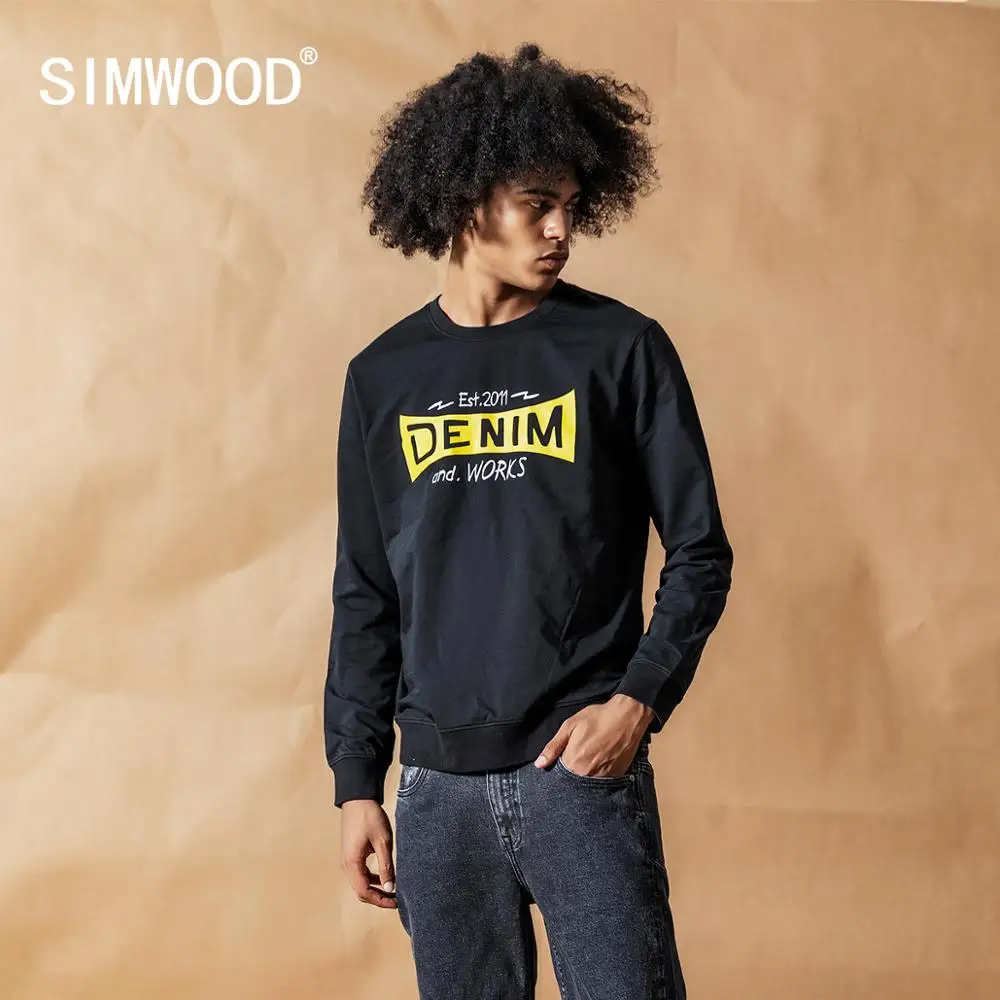 

SIMWOOD 2019 Autumn Winter New Letter Print Hoodie Men Casual Sweatshirt Fashion Pullover O-neck Plus Size Hoodies 190467