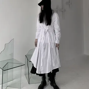 

loose White Irregular Full Sleeve Loose Casual Shirt Cardigans 2020 Spring Single Breasted Medium and Long Shirt Women DMY3663