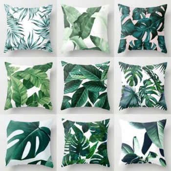 

45X45cm Pillowcase Creative Green Plant Print Polyester Pillow Case Cusion Green Leaves Throw Sofa Car Cushion Home Decor Hot