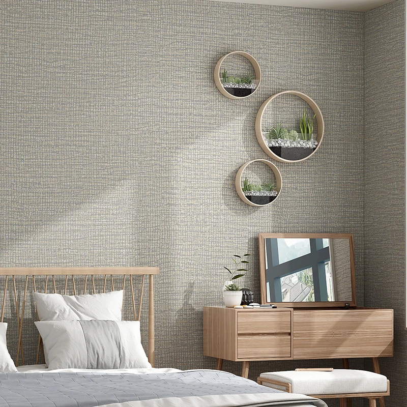Простой простой металлик Grasscloth текстурированная настенная бумага столовая