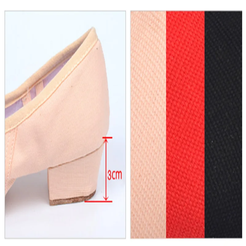 Dance Shoes Canvas /Leather Ballet Shoes Soft Bottom Square Low Heel Dancing Shoes Pink/Black/Red Women's Teacher Shoes Practice 5