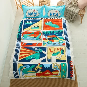 

Home Textile Cartoon Mr. Crocodile Bedding Set Kids Duvet Cover Sets with Pillowcase Bed Linens Bedclothes Twin King Size