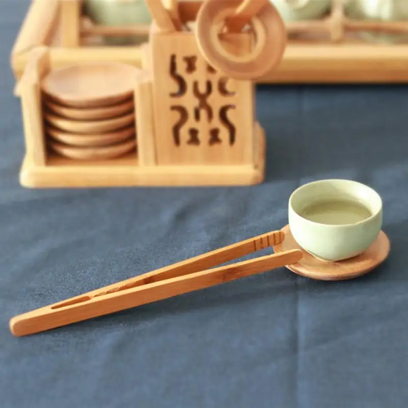 10PCS Bamboo Tea Clip Holder Eco-Friendly Handmade Teacup Tongs Clamp For Teahouses Offices Meeting Room Home