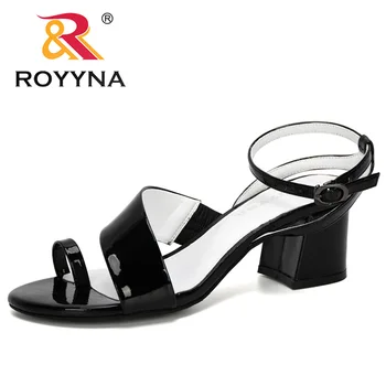 

ROYYNA 2020 New Designers Women Sandals Open Toe Shoes Microfiber Sandlal Square Heel Ladies Shoes Korean Style Gladiator Shoes