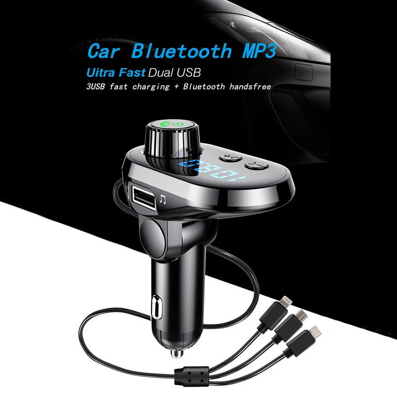 Автомобильный MP3-плеер, Bluetooth, fm-передатчик, Hands-free, автомобильный комплект, аудио, mp3 модулятор, SD музыка, воспроизведение, автомобильный комплект, 3 USB порта для быстрой зарядки