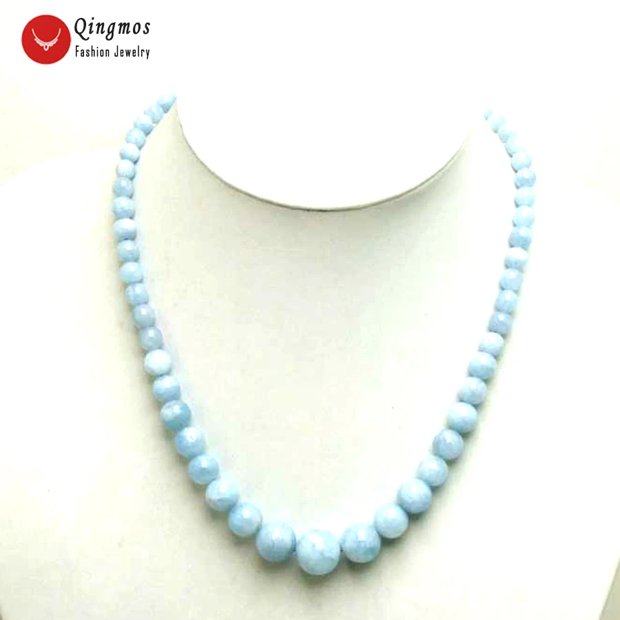 

Qingmos Natural Blue Aquamarine Necklace for Women with 6-12mm Round Natural Blue Stone Graduate 17" Chokers Jewelry 5397