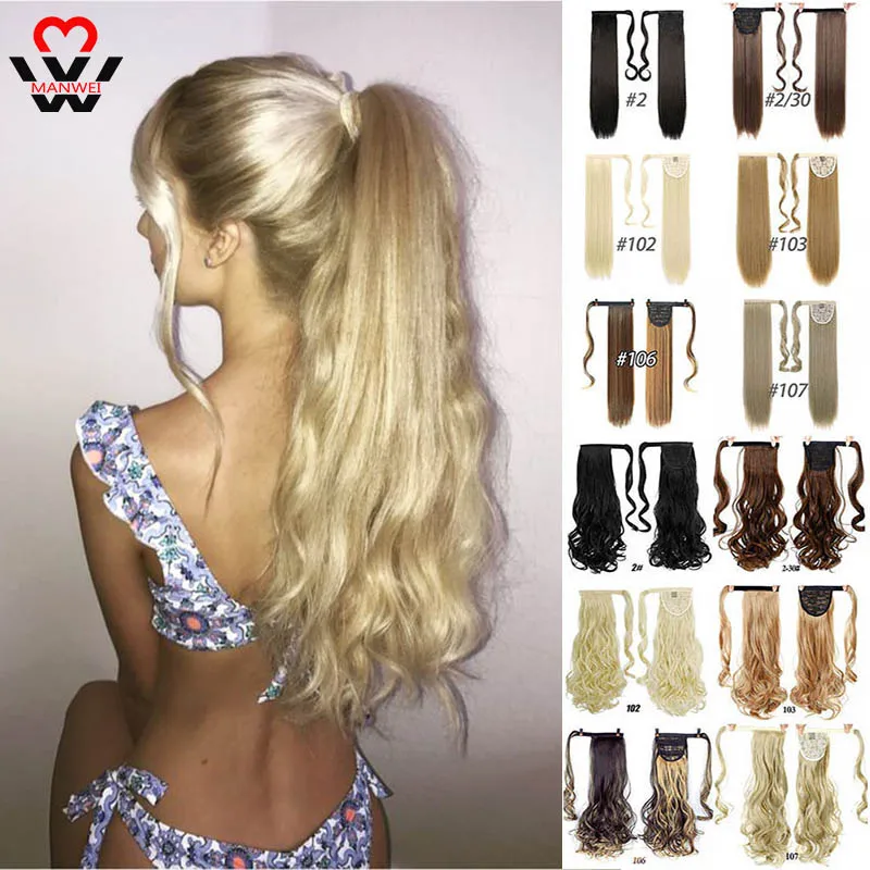 

MANWEI Women 24" clip in Ponytail Long curls Hair Extensions Piece Wrap Around Ponytail Real Natural Synthetic