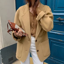 SHENGPALAE Ins, модный стиль, отложной воротник, длинный рукав, женские блейзеры, сохраняющие тепло, Осень-зима, свободное Женское пальто FV435