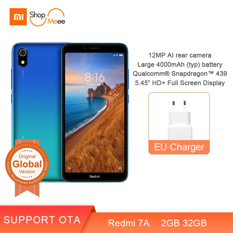 Глобальная версия Xiaomi Redmi 7A 2 Гб Оперативная память 32GB Встроенная память 5,4" Snapdargon 439 Octa core 4000 мАч Батарея 12MP Камера смартфон