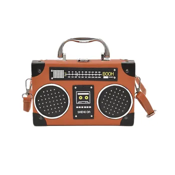 

New Retro Radio Box Style Pu Leather Ladies Handbag Shoulder Bag Purse Women'S Crossbody Messenger Bag Flap Bag Brown
