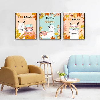 

Laeacco Canvas Calligraphy Painting Drama Autumn Llama Retro Posters and Prints Wall Pictures for Living Room Home Decoration