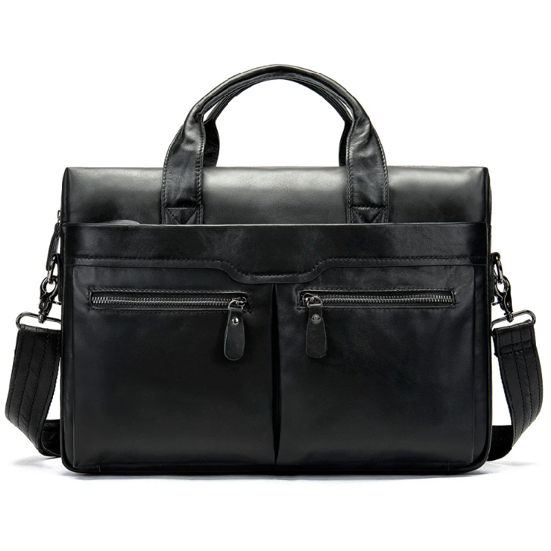 

Men Genuine Leather Briefcase Laptop 14 Inch Black Real Leather Business Laptop Bag Work Totes Brown Coffee Shoulder Bag