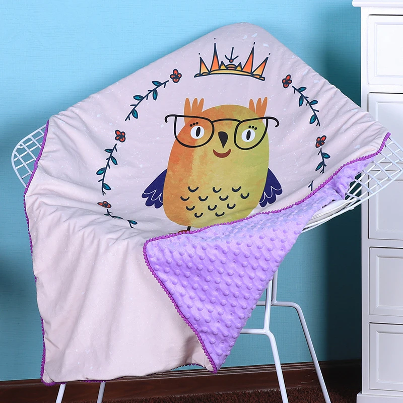 owl(minky face) 2 слоя 3D точка мультфильм КИТ Минки коралловый флис мягкий термальный малыш детское зимнее детское одеяло, дети на заднем сиденье, детское одеяло - Цвет: owl(minky face)