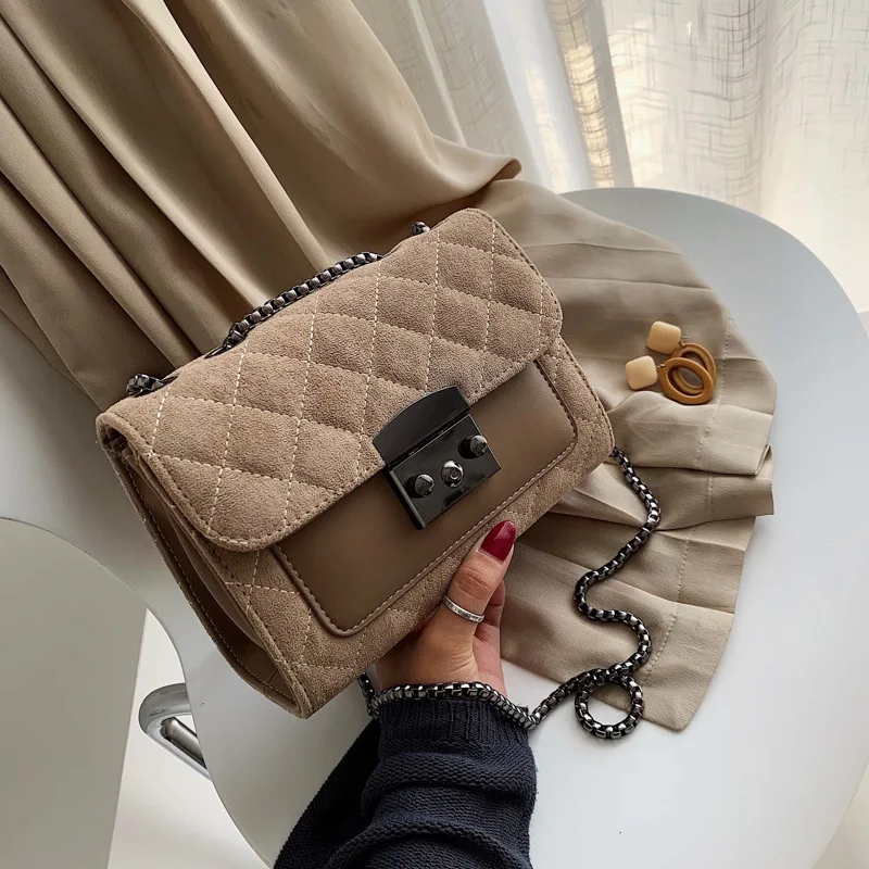 

Women Crossbody Bag Velvet Female 2019 New Matte Lock Small Square Handbag Korean Fashion Chain Shoulder Messenger Bag