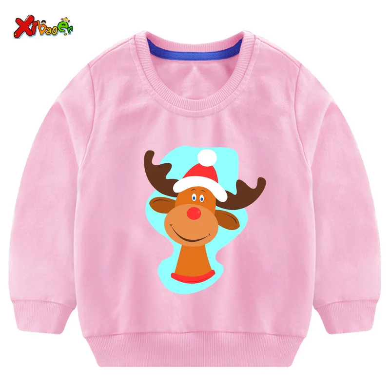 Рождественская одежда для детей, детские рождественские костюмы, свитшоты, Детские хлопковые рубашки, свитер для новорожденных девочек с надписью - Цвет: sweatshirt pink