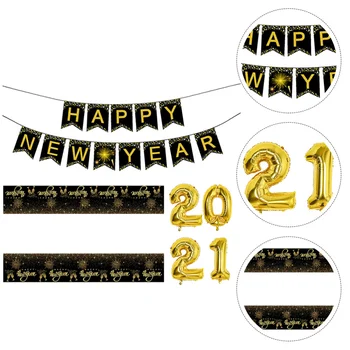 

1 Set/3pcs New Year Decoration Set Disposable Practical Party Tablecloth New Year Banners for Ornament Party