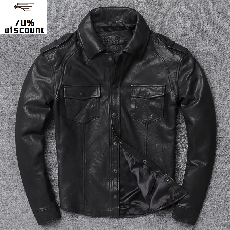 

2020 New Genuine Men's Men chaqueta moto cuero homme slim biker leather jacket cow leather jacket
