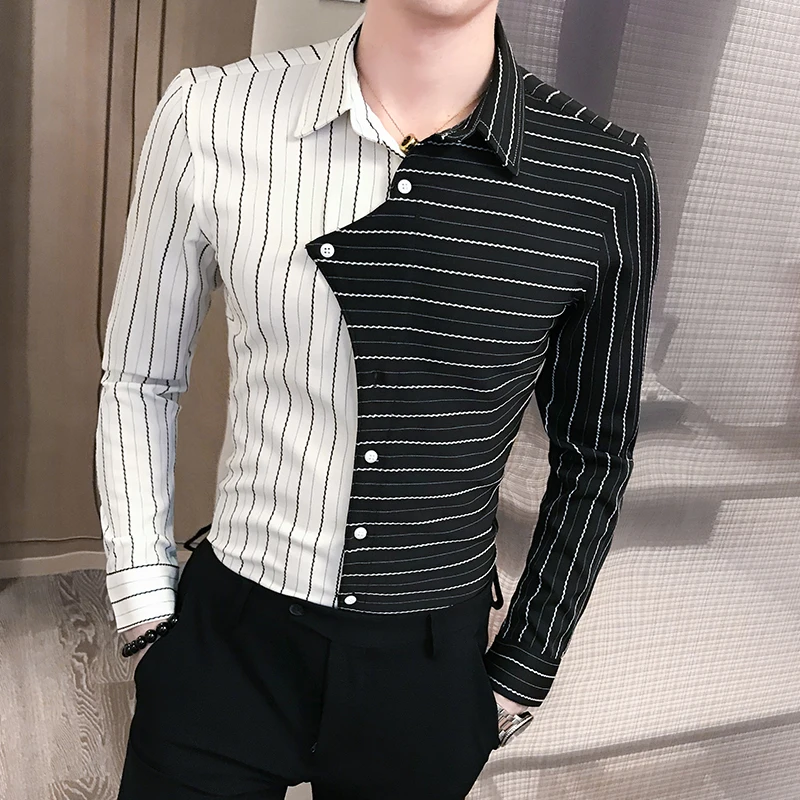 

Camisas Hombre New Arrival Striped Men Shirt Long Sleeve Mens Casual Shirts Patchwork Color Men Clothes Camisa Social Masculina