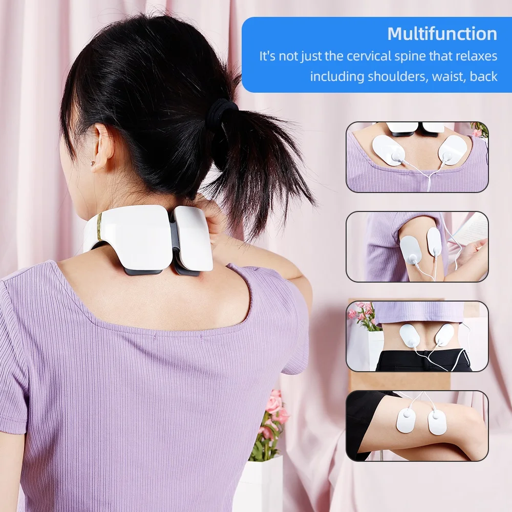 6-Zone Neck Massager With Control Remote 15 Levels Strength Kneading Vertebra Muscle Hammer TENS Electric pulse Heating Therapy