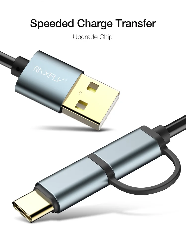 JIANHAN USB кабель для передачи данных для мобильного телефона QC 3,0 кабель для быстрой зарядки Micro поворотов type-C разъем двойного назначения